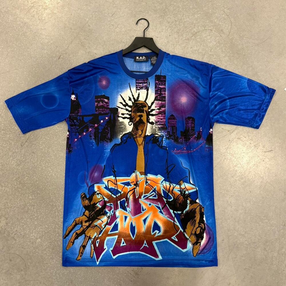 Blue y2k graffiti streetwear tee